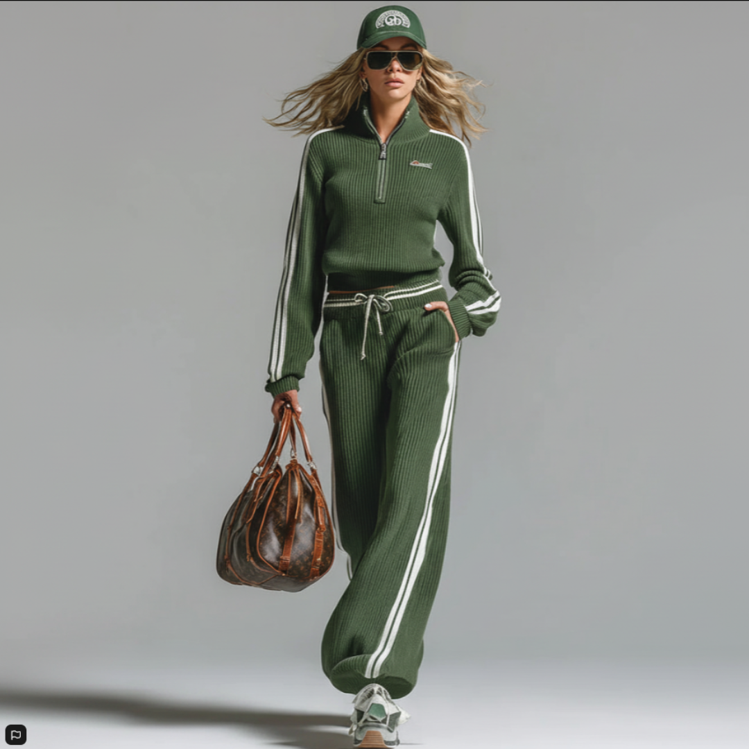 Helivessora - Sport Chic Striped Loose Fit Two-Piece Set