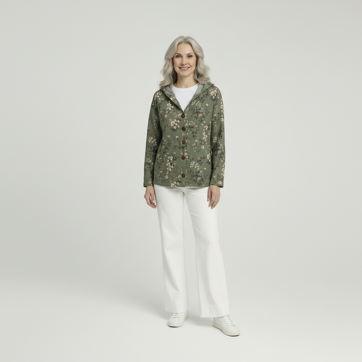 Neravellora - Artistic Buttoned Hooded Cardigan