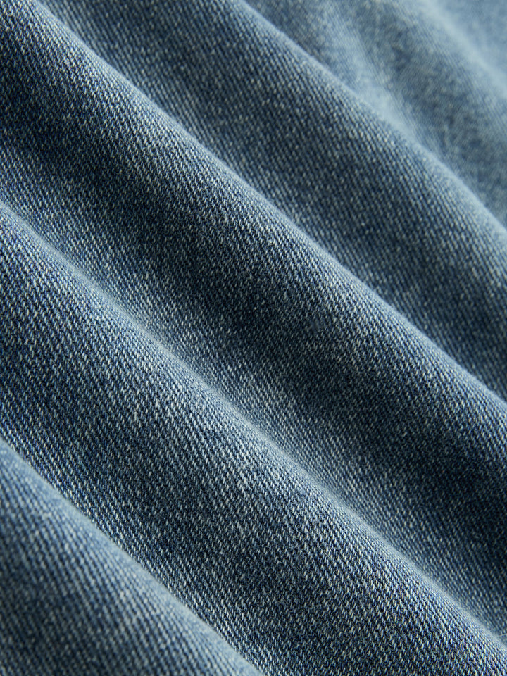 Asymmetrical Ruched Denim Wide-Leg Pants