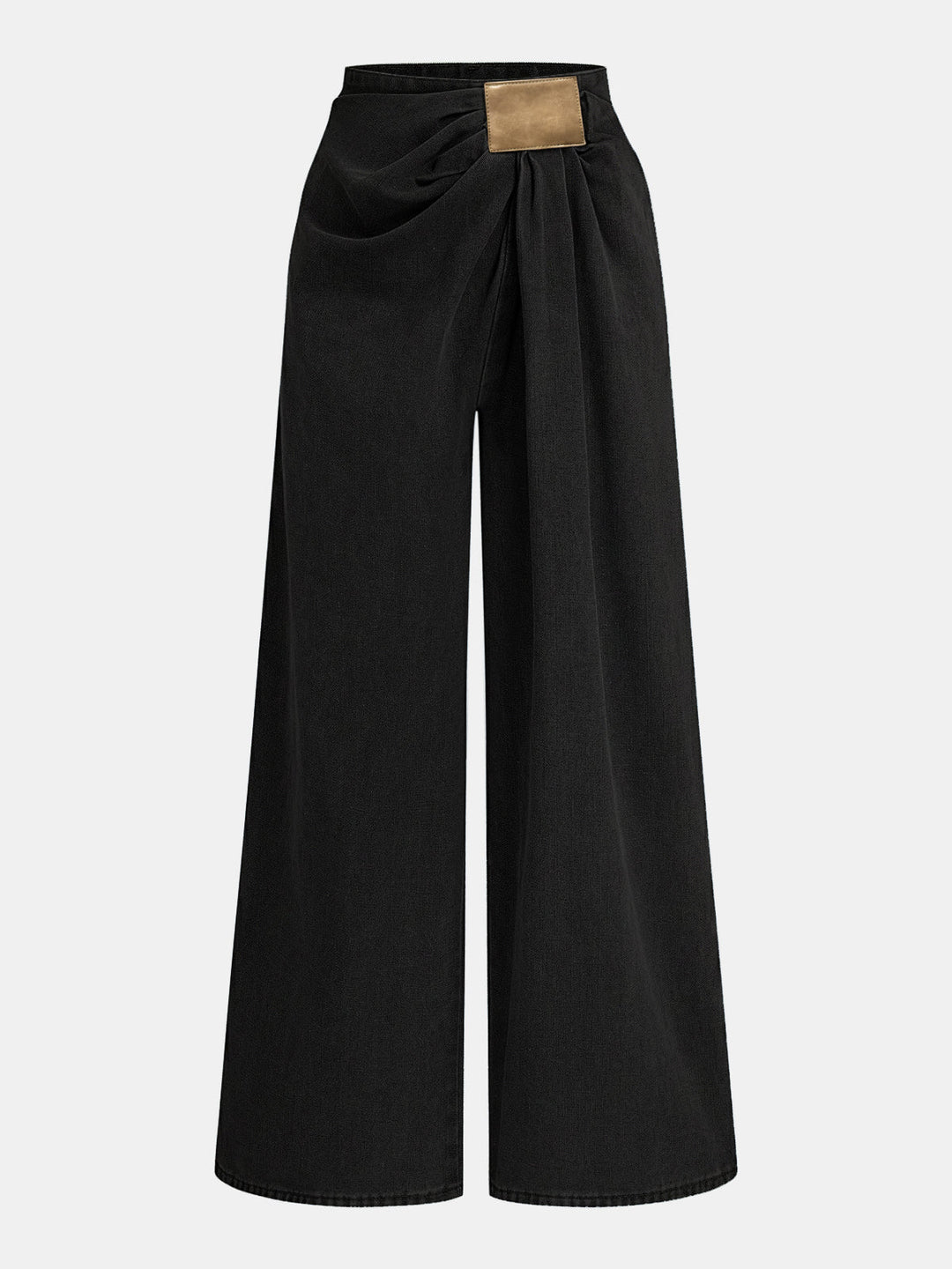 Asymmetrical Ruched Denim Wide-Leg Pants