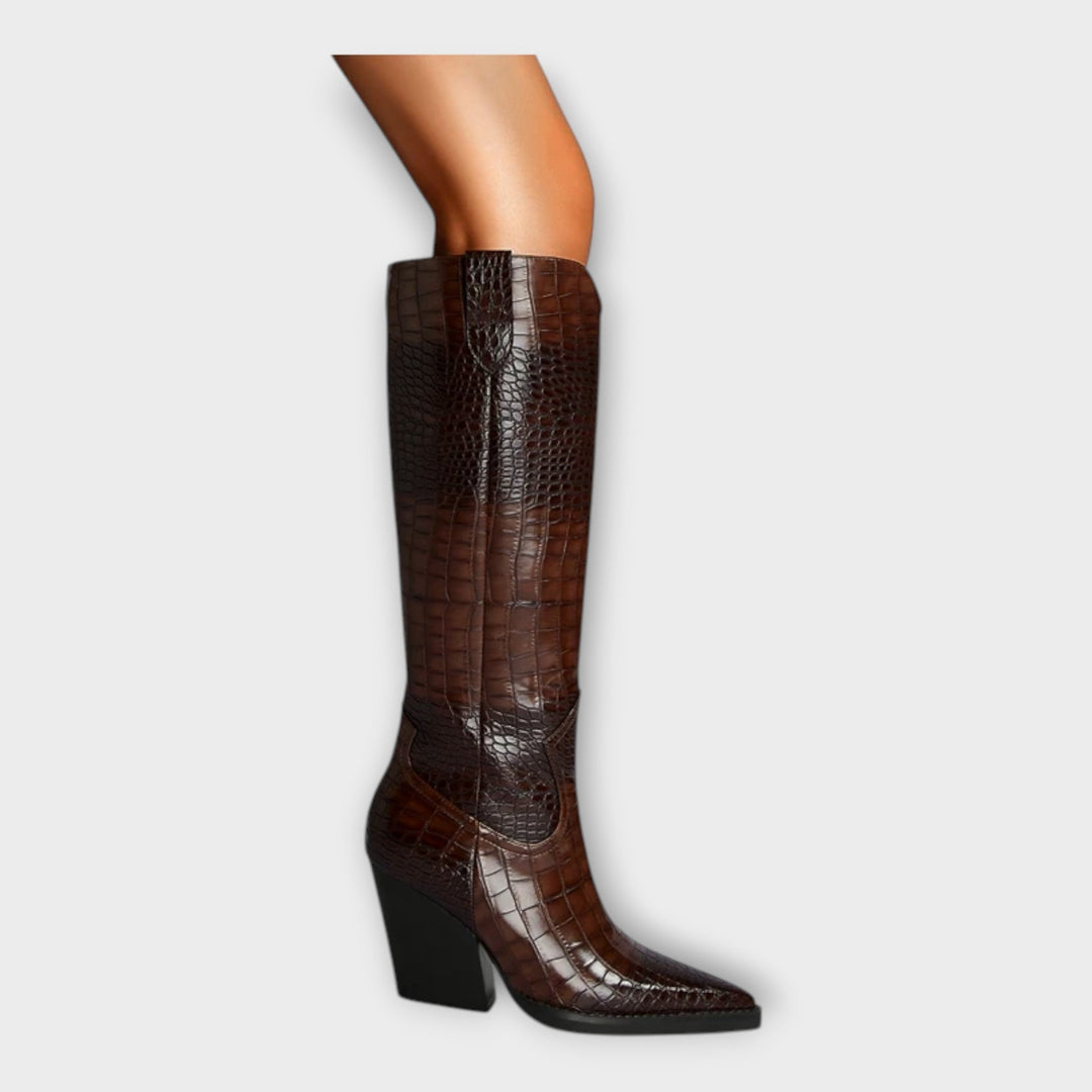 Crocodile Embossing Heel Boots