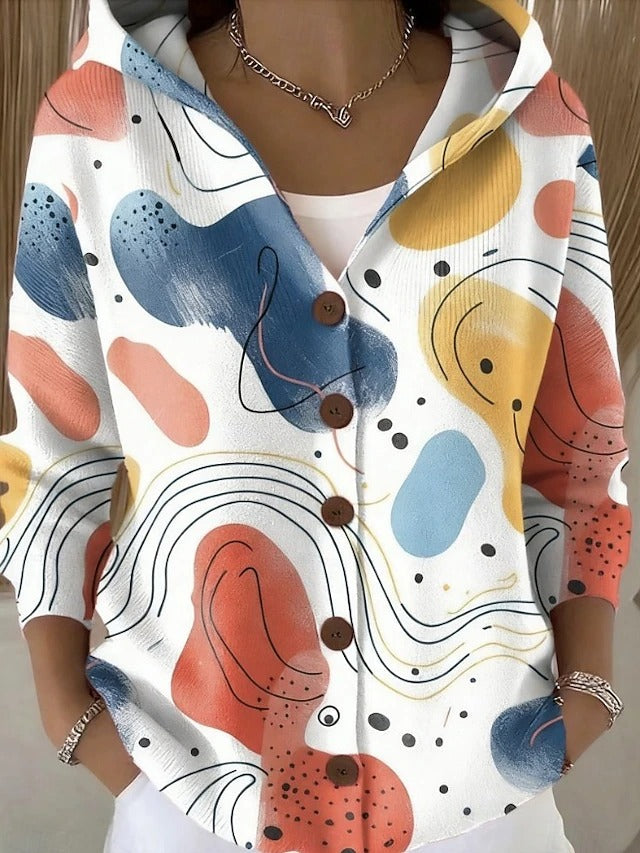 Neravellora - Artistic Buttoned Hooded Cardigan