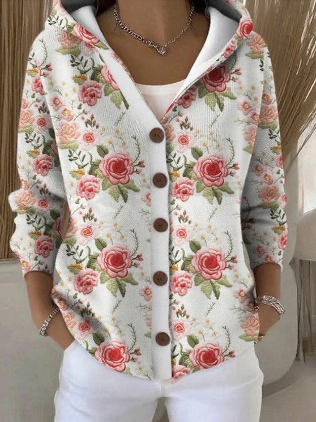 Neravellora - Artistic Buttoned Hooded Cardigan