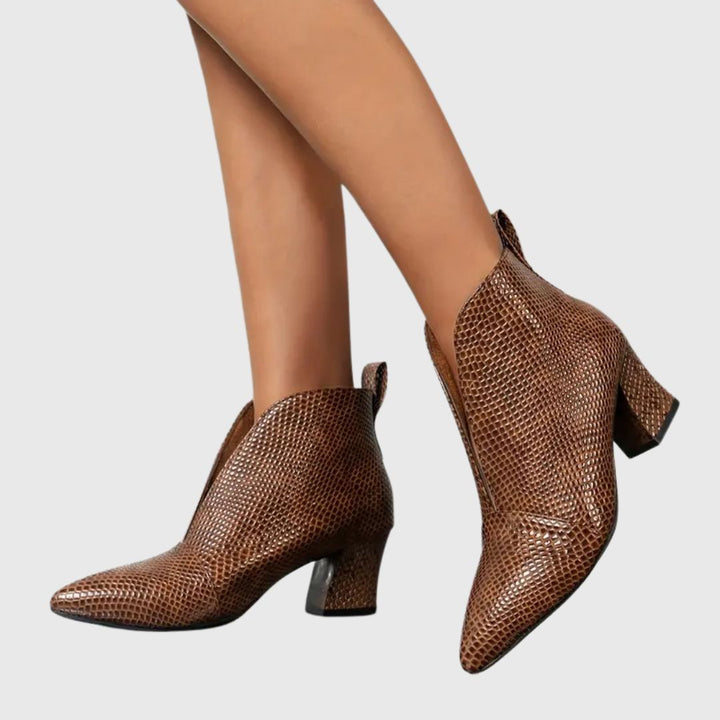 Natalie - Reptile-Textured Ankle Boots