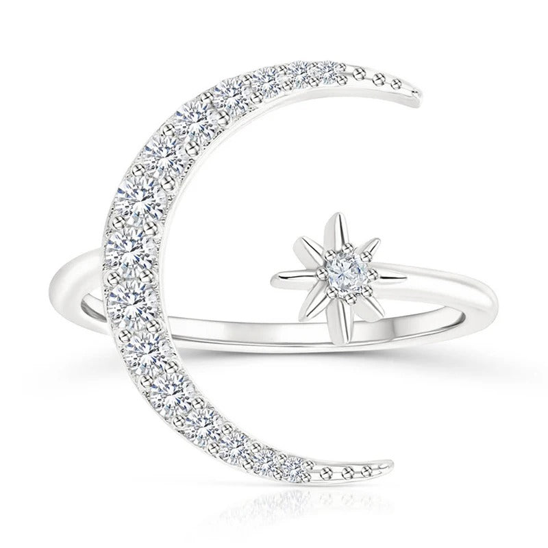 Moon & Star Silver Ring